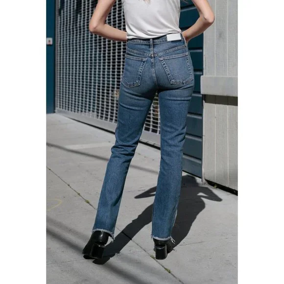 Re/Done Womens Jeans Double Needle Long Stretch Mid 80s Wash Button Fly 24